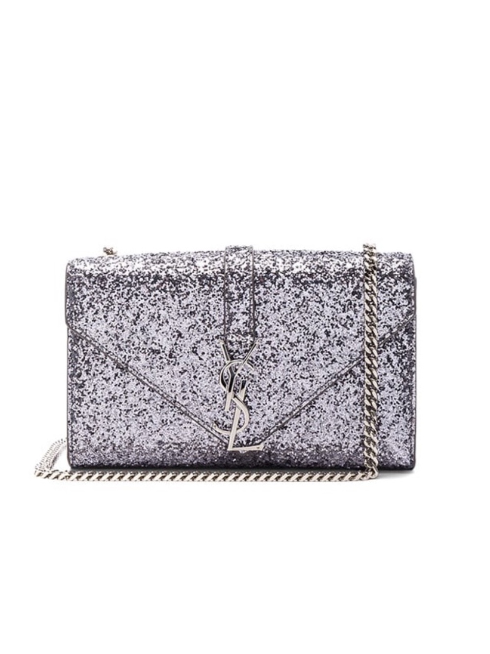 Saint Laurent Silver Glitter Envelope Crossbody Bag
